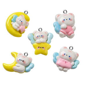 ZAW568 Zawieszki żywica zwierzątka księżyc chmurka jelly cat mix 3szt