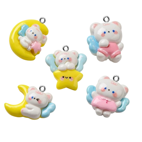 ZAW568 Zawieszki żywica zwierzątka księżyc chmurka jelly cat mix 3szt