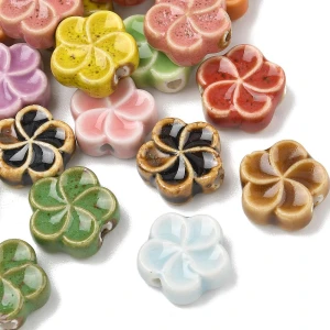 CER6 Koraliki kwiatek kwiatuszki ceramiczne porcelana 15mm 5szt mix