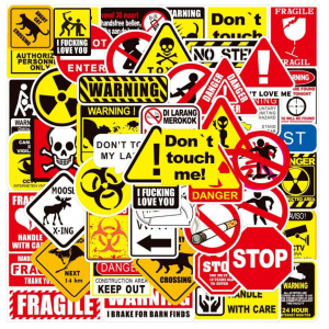 W46 Naklejki STICKER BOMB WLEPY wlepki OSTRZEGAWCZE ŚMIESZNE UWAGA 50szt