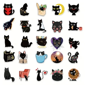 W62 Naklejki STICKER BOMB WLEPY wlepki CZARNY KOT KOTEK KAWAII SŁODKI 50szt