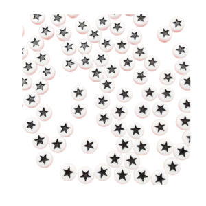 Koraliki literki białe monetki 7mm gwiazdki czarne 20 sztuk