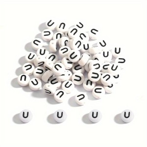 Koraliki literki białe monetki 7mm samogłoski literka litera U 20 sztuk