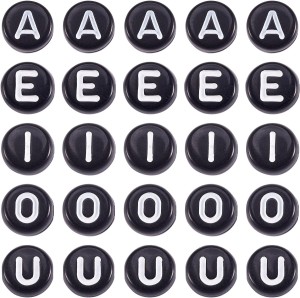 KLZ16 Koraliki literki monetki 7mm same samogłoski A E I O U czarne 300szt