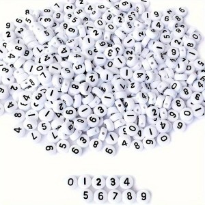 KLZ18 Koraliki literki monetki 7mm cyfry cyferki białe od 0 do 9 100sztuk