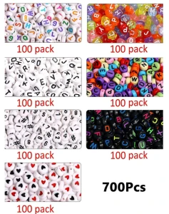 KLZ19 Koraliki literki monetki 7mm do bransoletki miks zestaw 700 sztuk!