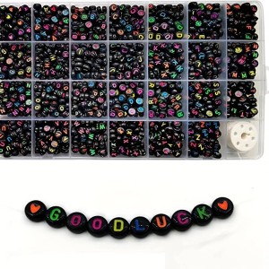 KLZ23 Koraliki literki monetki 7mm do bransoletki czarne zestaw 800 sztuk!