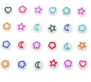 Koraliki literki białe monetki 7mm MIKS WZORÓW KOLOROWE RAMKI 20 sztuk