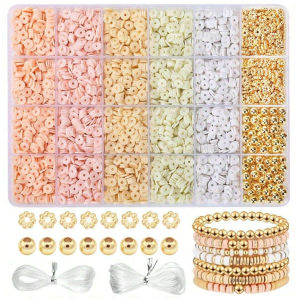 KLZ7 Zestaw CREAMY koraliki boho fimo katsuki krążki do bransoletek surfer