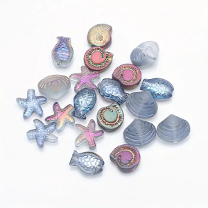 KSZ1 Koraliki szklane MORSKIE OCEAN rybka rozgwiazda muszelki 4szt miks