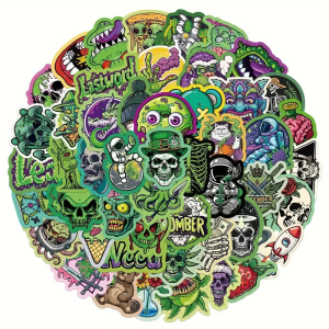 W98 Naklejki STICKER BOMB WLEPY wlepki HORROR ZIELONE POTWÓR 50szt