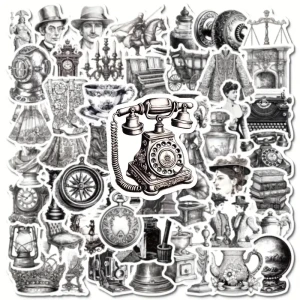 W105 Naklejki STICKER BOMB WLEPY wlepki VINTAGE RETRO B&W 50szt