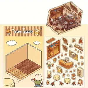S3D10 Naklejki 3D DIY z Tiktoka Relaks MINI ŚWIAT duże kawiarnia CAT CAFE