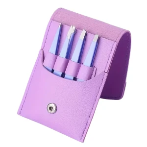 Zestaw 4 pensety PĘSETY pęsetki metalowe w etui FIOLET