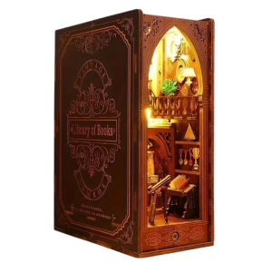 Book nook miniaturowy domek DIY TAJEMNICZA BIBLIOTECZKA z kominkiem