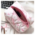 Kosmetyczka PINK pikowana MIDI 16x10cm KOKARDKI KRATKA COQUETTE