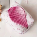Kosmetyczka PINK pikowana MIDI 16x10cm KOKARDKI KRATKA COQUETTE