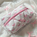 Kosmetyczka PINK pikowana MIDI 16x10cm KOKARDKI KRATKA COQUETTE