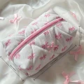 Kosmetyczka PINK pikowana MIDI 16x10cm KOKARDKI KRATKA COQUETTE
