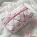 Kosmetyczka PINK pikowana MIDI 16x10cm KOKARDKI KRATKA COQUETTE