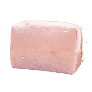 KOS5 Kosmetyczka PINK welur 17x11cm ZŁOTE GWIAZDKI COQUETTE