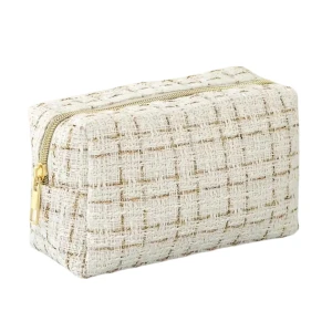 KOS7 Kosmetyczka midi COCO krem 18x10cm BOUCLE kratka COQUETTE