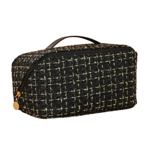 KOS9 Kosmetyczka rozkładana COCO black 24x11cm BOUCLE kratka COQUETTE