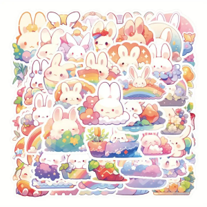 NWL12 Naklejki STICKER BOMB WLEPY wlepki TĘCZA KRÓLICZEK ZAJĄCZEK 50szt