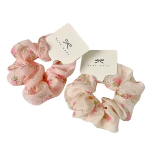 Gumki do włosów scrunchie frotka GUMKA Coquette 2szt haft różyczki