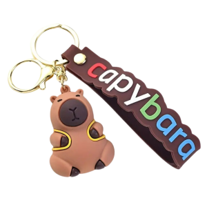 Brelok do kluczy duży KAPIBARA i żółty plecak karabinek kółko pasek