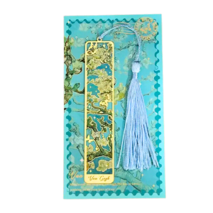 ZAK7 Zakładka do książki metalowa frędzel Van Gogh KWITNĄCE BRZOSKWINIE