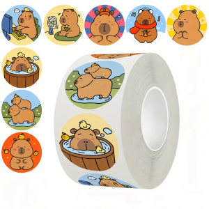 ROL10 Naklejki STICKER rolka KAPIBARA KABIBARY KRESKÓWKA 500szt