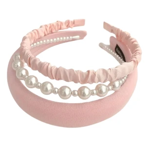 Opaski do włosów zestaw COQUETTE 3szt. komplet PINK różowe perłowa 
