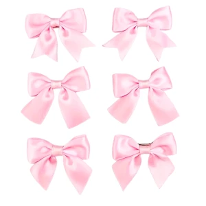 Zestaw 6 kokardek KOKARDKI Spinki klamerki do włosów Coquette satynowe PINK