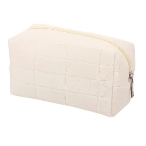 KOS20 Kosmetyczka pikowana KREMOWA MIDI 17x10cm WELUR  pianka elegancka