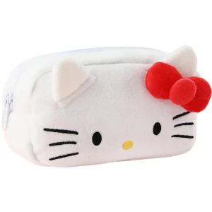 KOS22 Kosmetyczka piórnik HELLO KITTY BIAŁY z weluru z kokardką