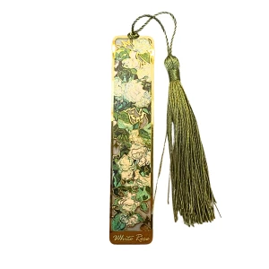 ZAK11 Zakładka do książki metalowa frędzel Van Gogh WHITE ROSE białe róże