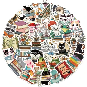W182 Naklejki STICKER BOMB WLEPY wlepki BOOKS książki CZYTANIE KOT 50szt. 