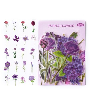 W184 Naklejki STICKER WLEPY PRZEZROCZYSTE KWIATY rośliny fioletowe żywicy 40szt