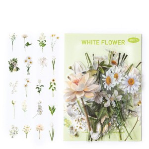 W185 Naklejki STICKER WLEPY PRZEZROCZYSTE KWIATY rośliny białe żywicy 40szt