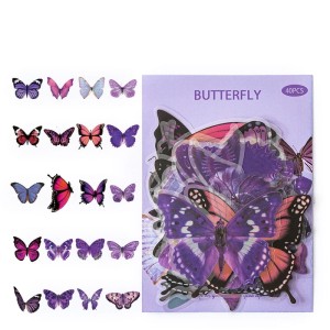 W187 Naklejki STICKER WLEPY PRZEZROCZYSTE MOTYLE MOTYLKI fioletowe żywicy 40szt