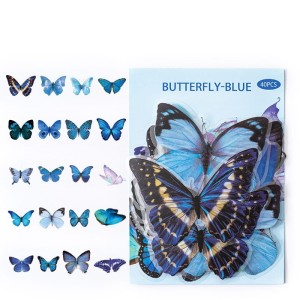 W188 Naklejki STICKER WLEPY PRZEZROCZYSTE MOTYLE MOTYLKI niebieskie żywicy 40szt