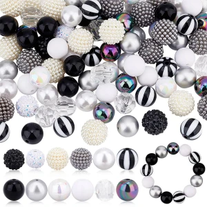 KOK6 Wielki zestaw BLACK & WHITE koraliki akrylowe duże kule kulki perły 106szt
