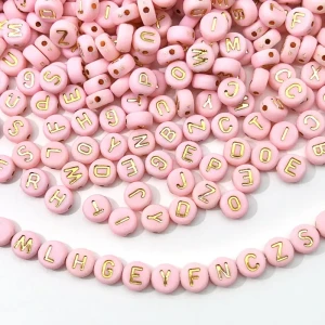 KL24 Koraliki literki PINK RÓŻOWE monetki 7mm bransoletki mix 100szt