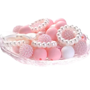KOK10P Zestaw PINK & PEARL koraliki akrylowe kokardka kulki perły 8szt