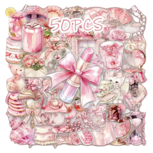 W209 Naklejki STICKER WLEPY PRZEZROCZYSTE PINK PRINCESS Coquette 50szt