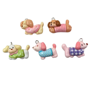 ZAW6 Zawieszki żywica PUPIL PIESEK JAMNIK 5szt miks do bransoletek