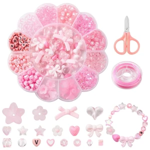 KLZ34 Duży zestaw PINK koraliki akrylowe RÓŻOWY do biżuterii 500szt. 