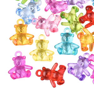 ZAW7 Zawieszki akrylowe MIŚ MISIE MIX kolorowe przezroczyste 5szt duże!