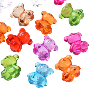 KAM6 Koraliki akrylowe MIŚ MISIE 18mm MIX kolorowe przezroczyste 10szt